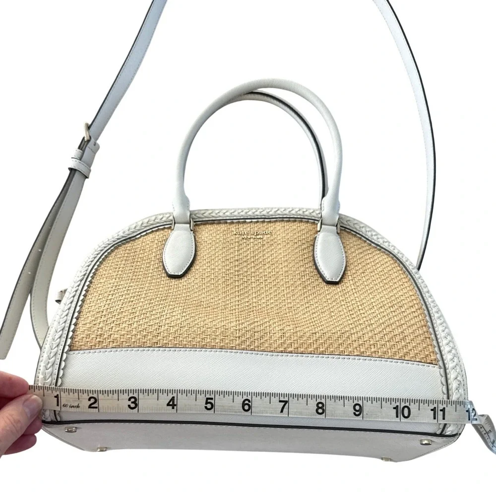 Kate Spade Reiley Straw Dome Crossbody Bag Purse Satchel White Leather